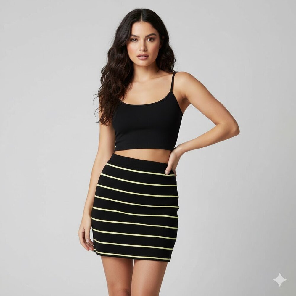 Black/Neon Yellow Stripe Sweater Skirt